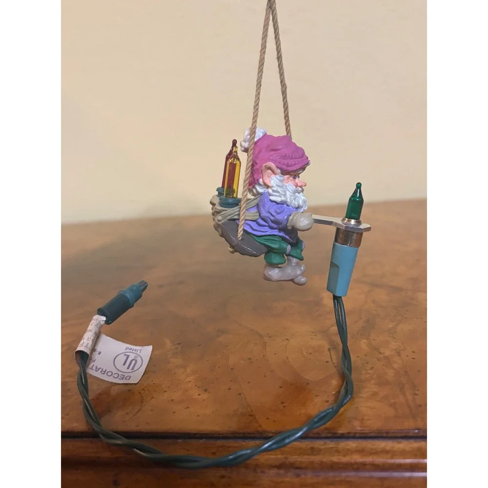Hallmark North Pole Power & Light Magic Ornament Elf on Swing 1989 Vintage